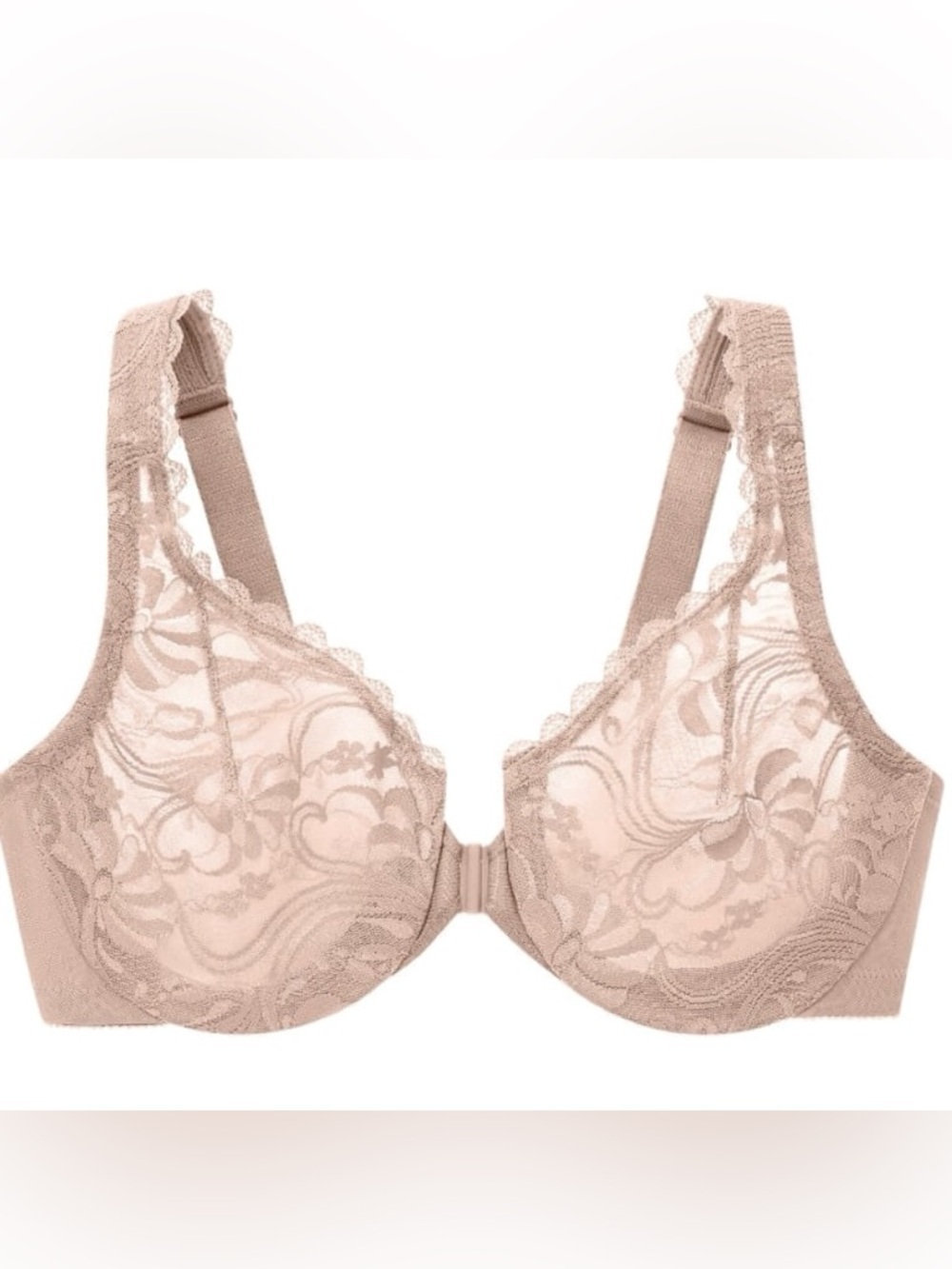 Glamorise Wonderwire 44C Front Close Bra Stretch Lace 9245 Cafe Underwire